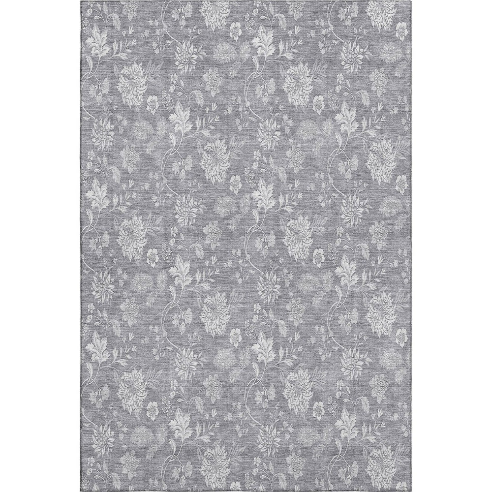 HomeRoots 8' X 10' Gray and Ivory Floral Area Rug – Durable, Washable, UV Protected, Perfect for Busy Homes! 655984