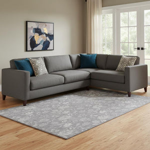 HomeRoots 9' X 12' Elegant Gray and Ivory Floral Area Rug – UV Protected, Stain-Resistant, Durable Design! 655985