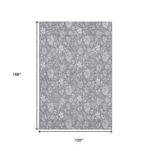 HomeRoots 10' Gray and Ivory Floral Washable Area Rug - UV Protected, Durable, Stylish for Modern Living Spaces 655986