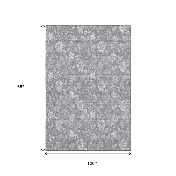 HomeRoots 10' Gray and Ivory Floral Washable Area Rug - UV Protected, Durable, Stylish for Modern Living Spaces 655986