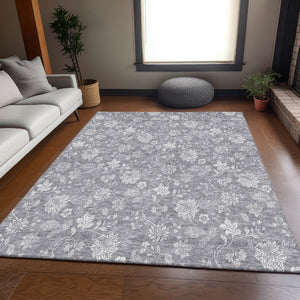 HomeRoots 10' Gray and Ivory Floral Washable Area Rug - UV Protected, Durable, Stylish for Modern Living Spaces 655986