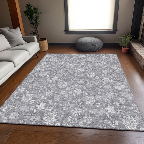 HomeRoots 10' Gray and Ivory Floral Washable Area Rug - UV Protected, Durable, Stylish for Modern Living Spaces 655986