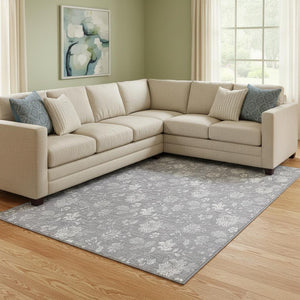 HomeRoots 10' Gray and Ivory Floral Washable Area Rug - UV Protected, Durable, Stylish for Modern Living Spaces 655986