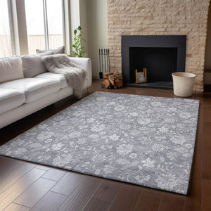 HomeRoots 10' Gray and Ivory Floral Washable Area Rug - UV Protected, Durable, Stylish for Modern Living Spaces 655986