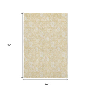 HomeRoots 5' X 8' Elegant Amber and Ivory Floral Area Rug - Washable, Durable, UV Protected for Homes 655988