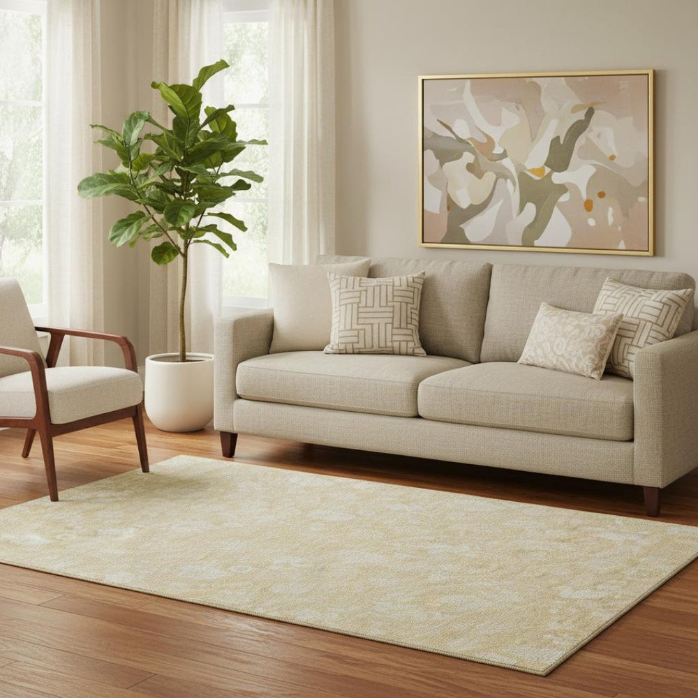 HomeRoots 5' X 8' Elegant Amber and Ivory Floral Area Rug - Washable, Durable, UV Protected for Homes 655988