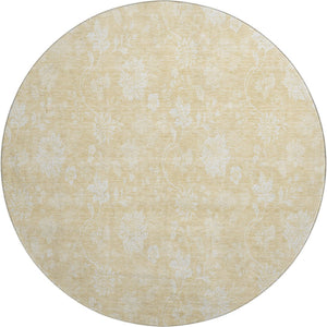 HomeRoots 8' Amber and Ivory Floral Round Rug - Washable, UV Protected, Durable for Family Living Spaces 655989