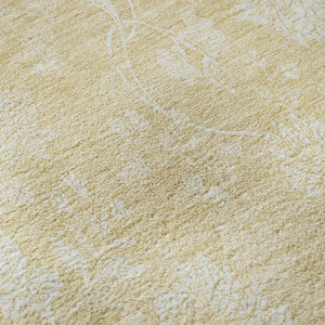 HomeRoots 8' Amber and Ivory Floral Round Rug - Washable, UV Protected, Durable for Family Living Spaces 655989