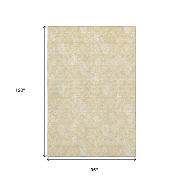 HomeRoots 8' X 10' Elegant Amber And Ivory Floral Area Rug - Stain-Resistant, UV Protected, Family-Friendly Decor 655990