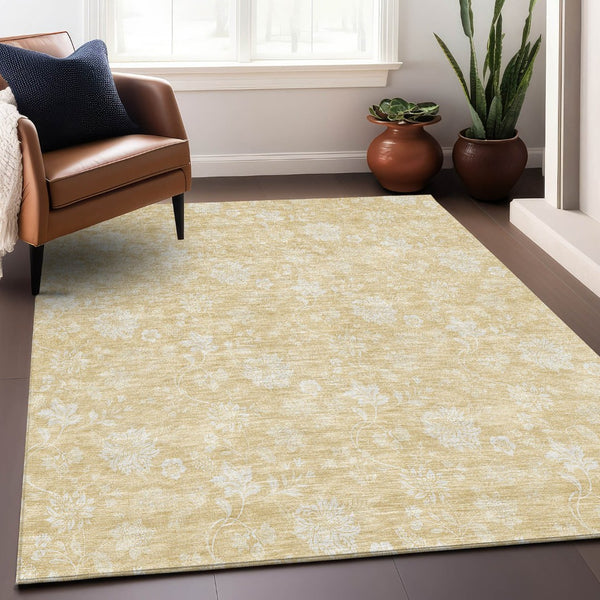 HomeRoots 8' X 10' Elegant Amber And Ivory Floral Area Rug - Stain-Resistant, UV Protected, Family-Friendly Decor 655990