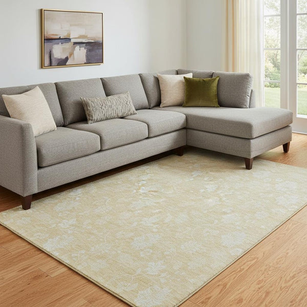 HomeRoots 8' X 10' Elegant Amber And Ivory Floral Area Rug - Stain-Resistant, UV Protected, Family-Friendly Decor 655990