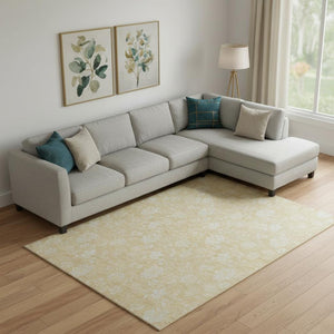 HomeRoots 9' X 12' Amber And Ivory Floral Area Rug - Washable, UV Protected, Perfect for Homes with Kids & Pets 655991