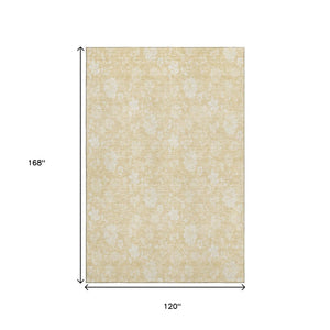 HomeRoots 10' X 14' Washable Amber and Ivory Floral Area Rug with UV Protection – Perfect for Busy Homes! 655992