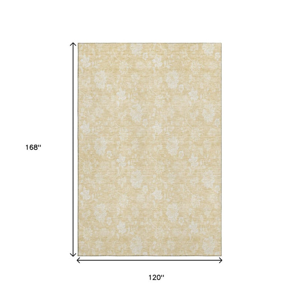 HomeRoots 10' X 14' Washable Amber and Ivory Floral Area Rug with UV Protection – Perfect for Busy Homes! 655992