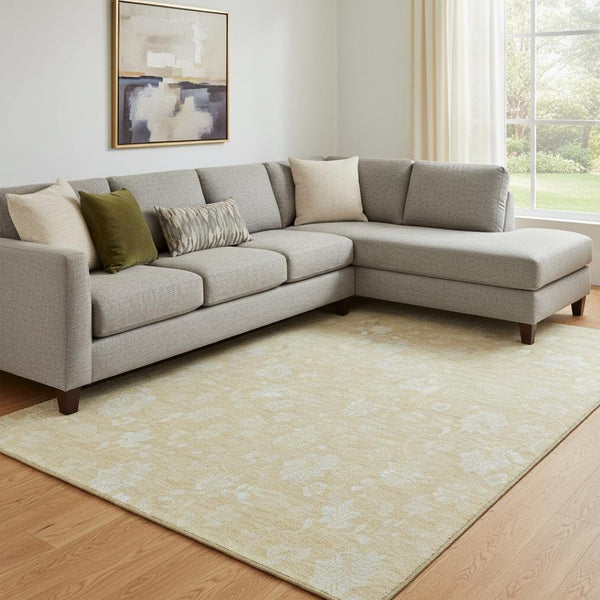 HomeRoots 10' X 14' Washable Amber and Ivory Floral Area Rug with UV Protection – Perfect for Busy Homes! 655992