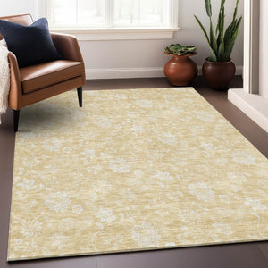 HomeRoots 10' X 14' Washable Amber and Ivory Floral Area Rug with UV Protection – Perfect for Busy Homes! 655992
