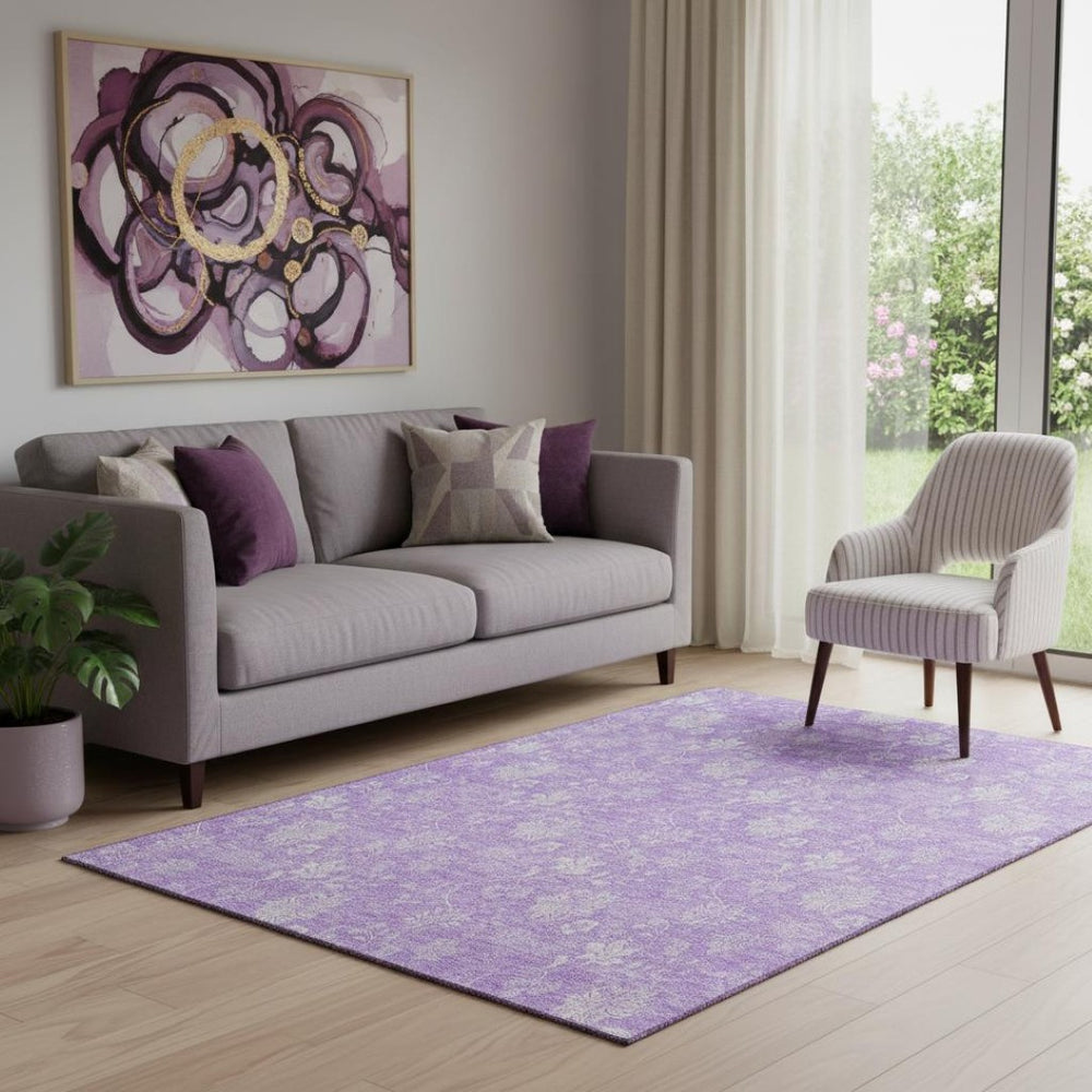 HomeRoots 5' X 8' Lilac and Ivory Floral Area Rug – Durable, Washable, UV-Protected for Stylish Living Spaces 655994