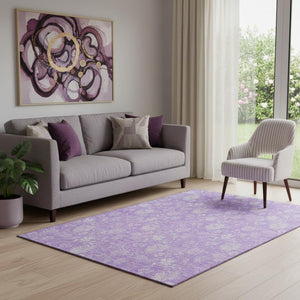 HomeRoots 5' X 8' Lilac and Ivory Floral Area Rug – Durable, Washable, UV-Protected for Stylish Living Spaces 655994