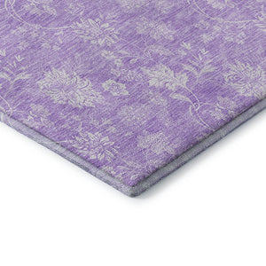 HomeRoots 8' Lilac and Ivory Floral Washable Round Rug - Durable, UV-Protected, Easy-Care Design for Any Room 655995