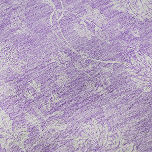 HomeRoots 8' Lilac and Ivory Floral Washable Round Rug - Durable, UV-Protected, Easy-Care Design for Any Room 655995