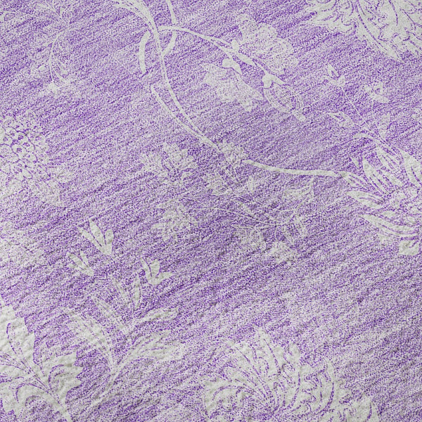 HomeRoots 8' Lilac and Ivory Floral Washable Round Rug - Durable, UV-Protected, Easy-Care Design for Any Room 655995