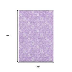 HomeRoots 9' X 12' Elegant Lilac & Ivory Floral Washable Area Rug with UV Protection for Family Homes 655997