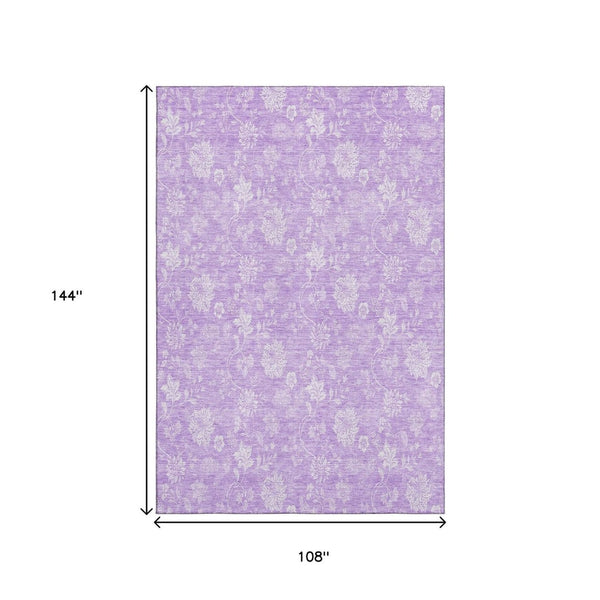 HomeRoots 9' X 12' Elegant Lilac & Ivory Floral Washable Area Rug with UV Protection for Family Homes 655997