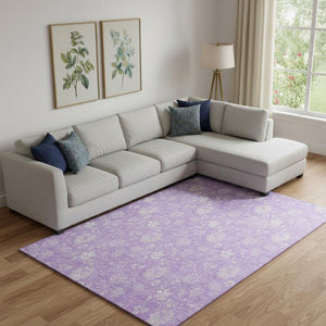 HomeRoots 9' X 12' Elegant Lilac & Ivory Floral Washable Area Rug with UV Protection for Family Homes 655997