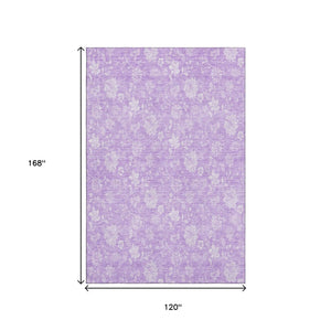 HomeRoots 10' X 14' Lilac & Ivory Floral Area Rug - Durable, Washable, UV-Protected for Homes with Kids & Pets 655998