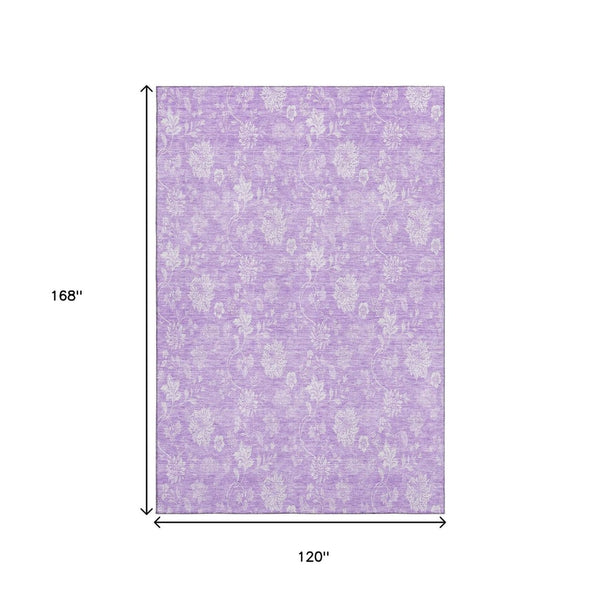 HomeRoots 10' X 14' Lilac & Ivory Floral Area Rug - Durable, Washable, UV-Protected for Homes with Kids & Pets 655998