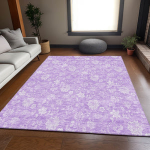 HomeRoots 10' X 14' Lilac & Ivory Floral Area Rug - Durable, Washable, UV-Protected for Homes with Kids & Pets 655998