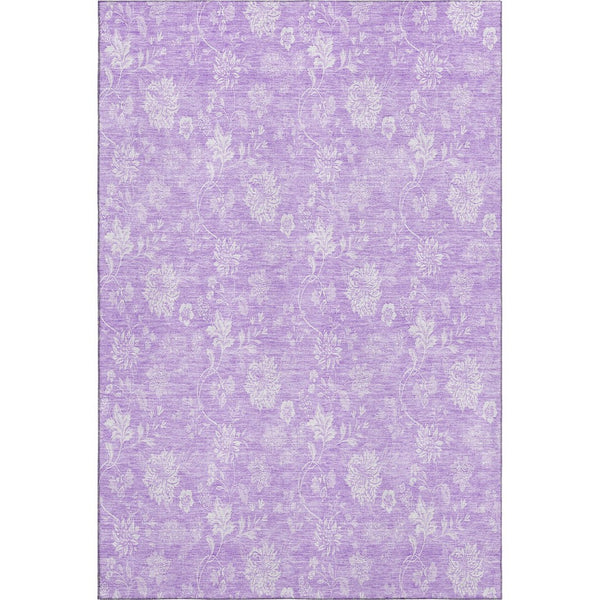 HomeRoots 10' X 14' Lilac & Ivory Floral Area Rug - Durable, Washable, UV-Protected for Homes with Kids & Pets 655998