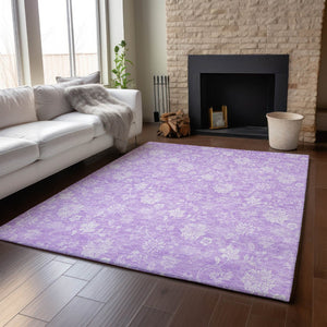 HomeRoots 10' X 14' Lilac & Ivory Floral Area Rug - Durable, Washable, UV-Protected for Homes with Kids & Pets 655998