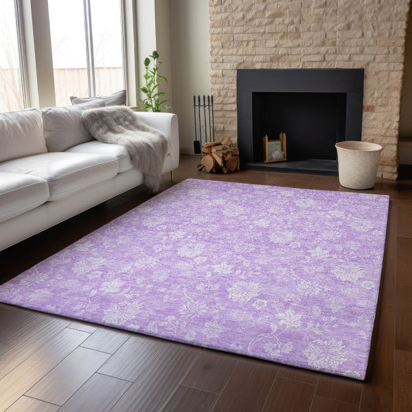HomeRoots 10' X 14' Lilac & Ivory Floral Area Rug - Durable, Washable, UV-Protected for Homes with Kids & Pets 655998