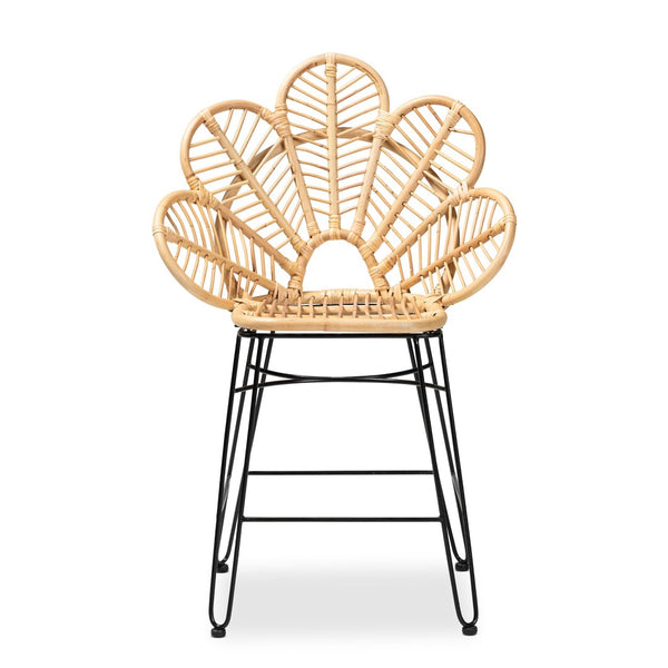 English Elm Modern Rattan Dining Chair Set of Two with Woven Back and Black Iron Base B2750P420357