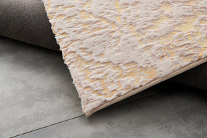 English Elm Luxury Beige Abstract Gold-Gilded Chinchilla Faux Fur Area Rug - Plush, Washable & Stylish Home Accent B030P233669