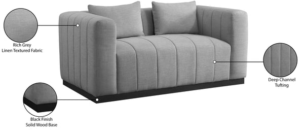 Lucia Grey Linen Textured Fabric Loveseat 655Grey-L Meridian Furniture