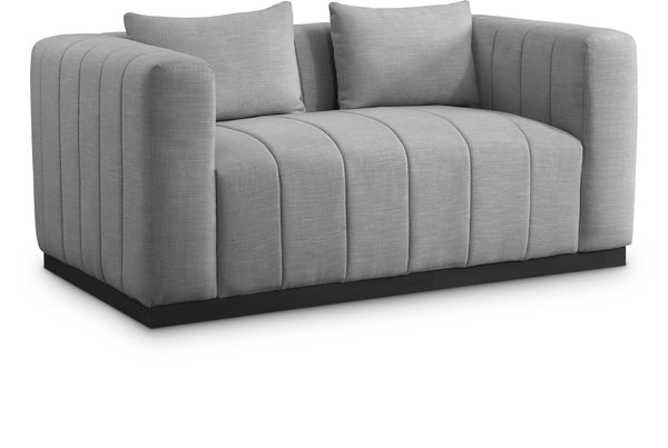 Lucia Grey Linen Textured Fabric Loveseat 655Grey-L Meridian Furniture