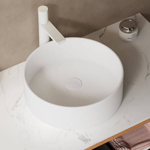 English Elm 14'' Round Vessel Ceramic Sink for Countertops — Glossy White 14.17"x4.72" Basin, Durable, No Faucet W2615P210179