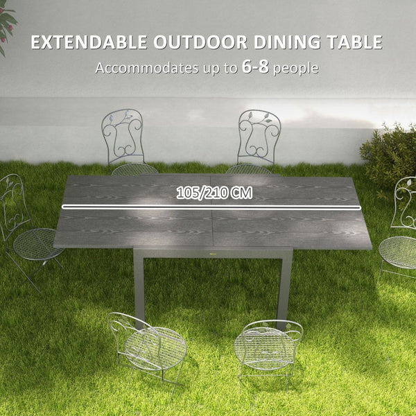 English Elm Outsunny Extendable Outdoor Dining Table - 41" To 83" Aluminum Frame & Stylish Wood-Effect Top W2225P200709-GIGA