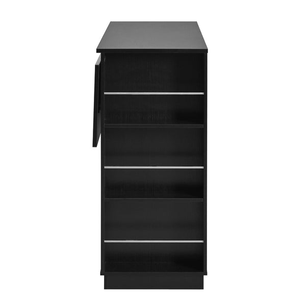 English Elm U_style Compact Kitchen Island with Drop Leaf Power Outlet Wine Rack Stemware Storage Black N711P437715B