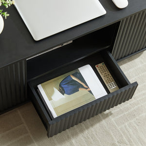 English Elm 46.5"modern oval coffee table with drawers, hidden compartments & wavy woodgrain top for stylish storage Black W1162P339119