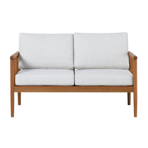 English Elm Walker Edison - Contemporary Eucalyptus Wood Patio Loveseat with Cushions, Rot-Resistant, Minimalist Spindle Design, Brown B185P169178