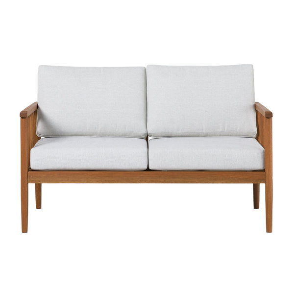 English Elm Walker Edison - Contemporary Eucalyptus Wood Patio Loveseat with Cushions, Rot-Resistant, Minimalist Spindle Design, Brown B185P169178