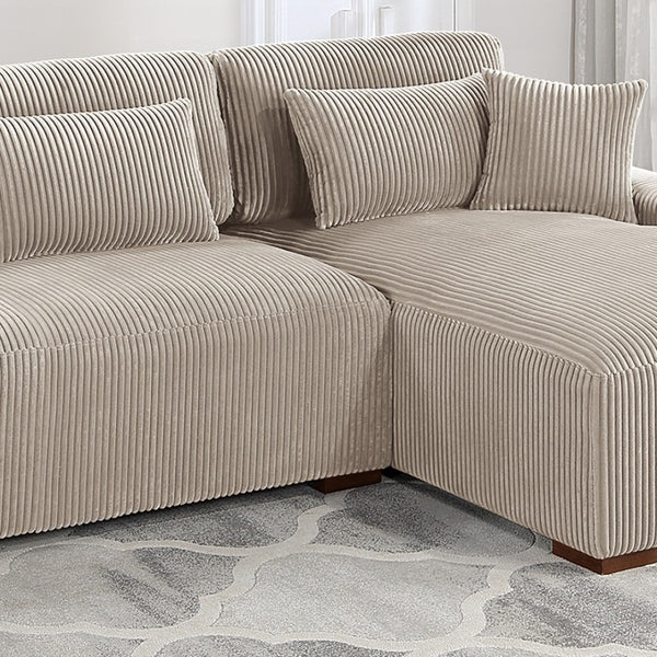 English Elm Modern Plush Corduroy 2pc Sectional Sofa with Chaise, Sleek Low-Profile Legs and 5 Accent Pillows Camel 68 L x 41 W x 21 H B011S01281