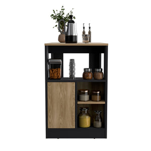English Elm Kitchen Island 36" H with 36.2" Countertop, 3 Open Shelves & Push-to-Open Cabinet, Black/Natural Oak Durable Blend B097P221381