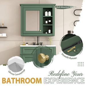 English Elm 30'' Bathroom Vanity Set With Mirror, Modern Freestanding Storage, 2 Drawers & Tip-Out Organizer SW000127AAF-3