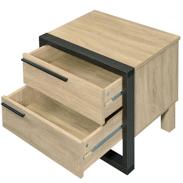 English Elm Oak Rustic Industrial 2-Drawer Nightstand with Elevated 5" Metal Legs, Oak and Black Storage Accent (22.5"W) B062P185668