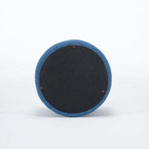 English Elm Ball Cast Round Nesting Ottoman Set Linen Upholstered Hidden Storage with Wooden Tray Blue W3163P379374