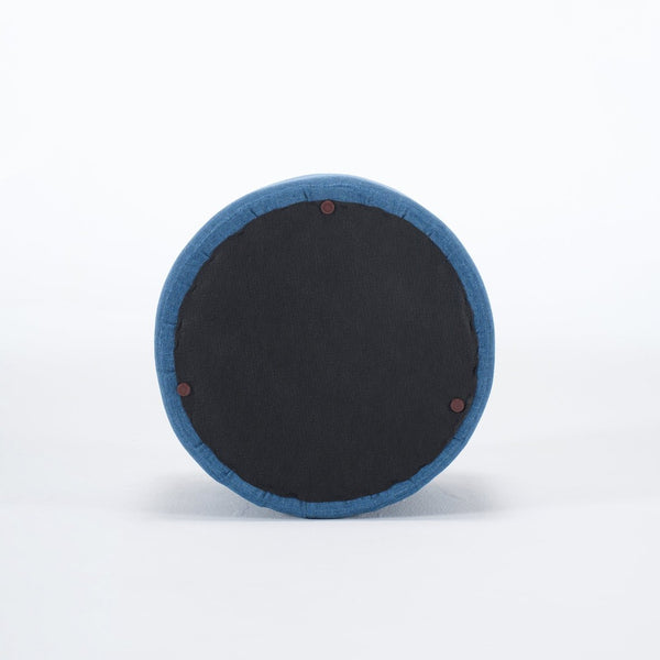 English Elm Ball Cast Round Nesting Ottoman Set Linen Upholstered Hidden Storage with Wooden Tray Blue W3163P379374